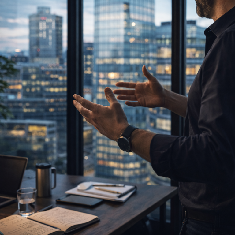 Fractional leadership and support Consultant presenting in an office, delivering advisory services